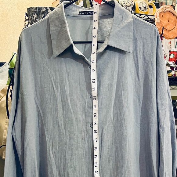 C.O.Z.Y. Grey Cotton Long-Sleeved Dress with Pockets - Picture 2 of 6